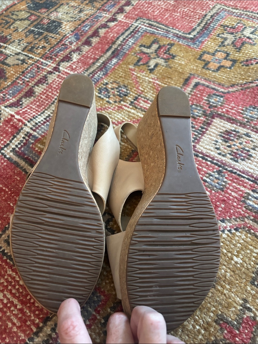 Women’s Tan Cork Wedge Sandals - Slingback Cross-Strap - Picture 3 of 5